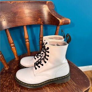 Dr. Martens White Leather Boots with Black Laces